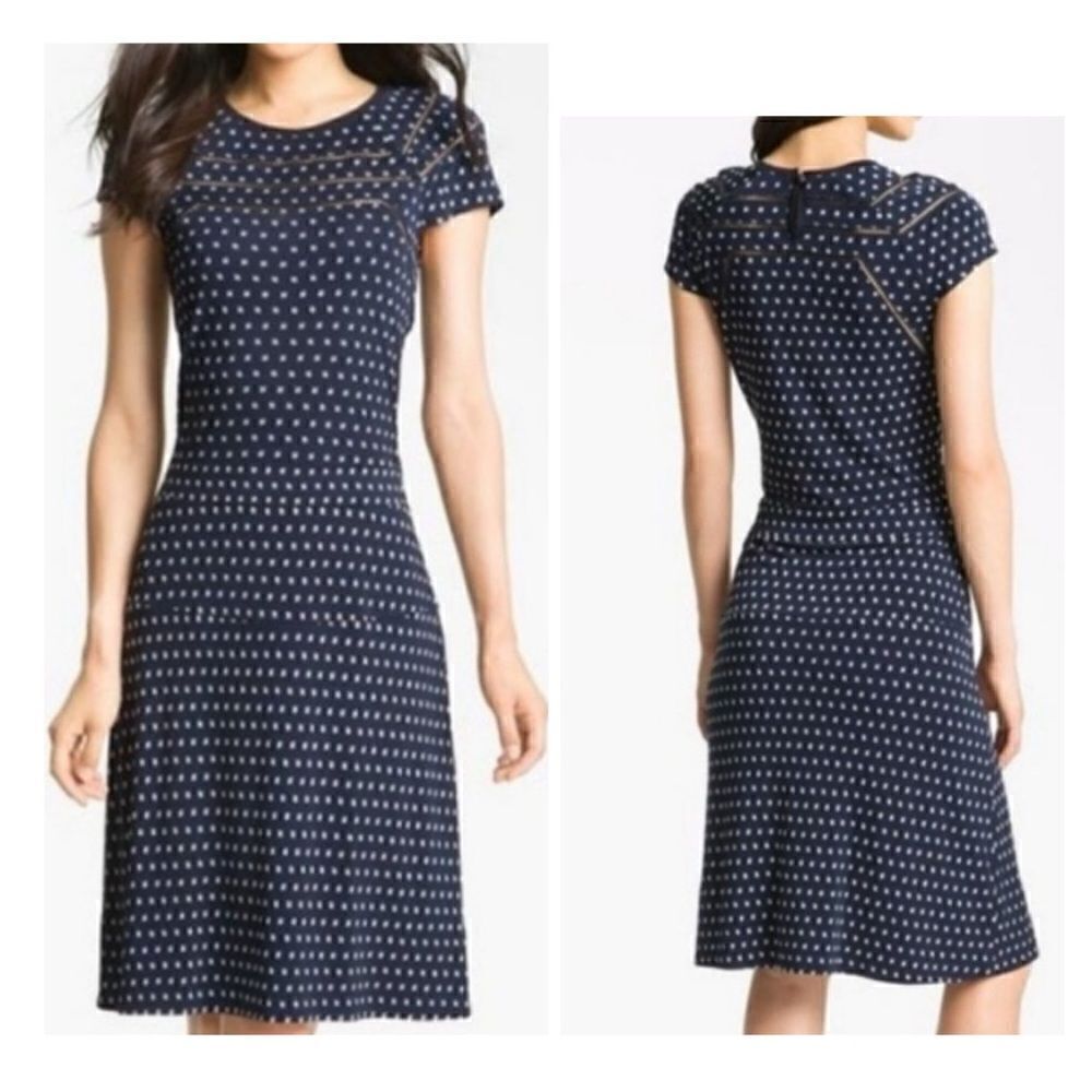 Tory Burch Midi Summer Dress Navy Blue Cap Sleeve Rayon Jersey size S